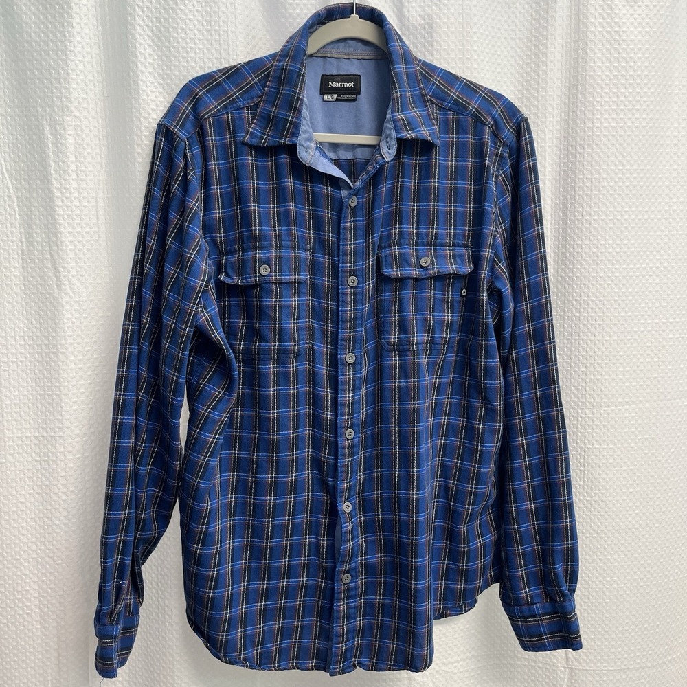 Marmot Men's Blue Plaid Flannel Shirt Gorpcore Outdoor Large